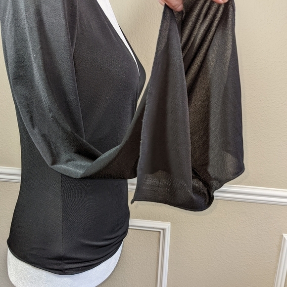 Black Faux Wrap Front Long Bell Sleeve by Self Esteem - Picture 3 of 6